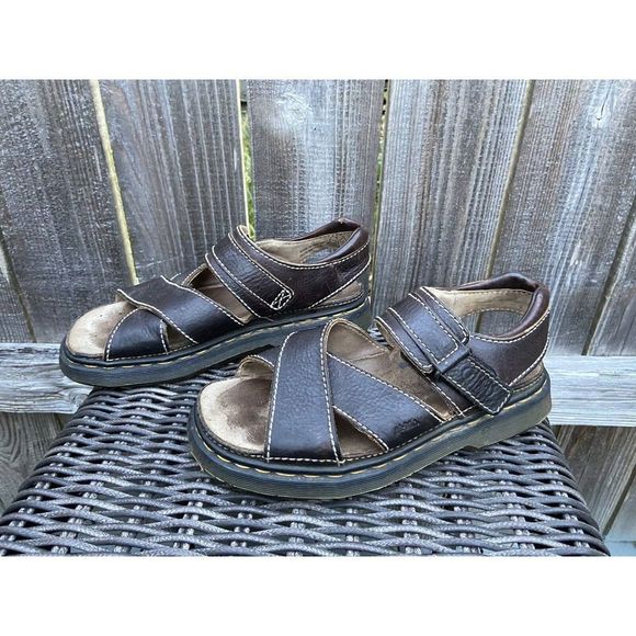 Vintage Dr Marten Fisherman Sandals Brown Leather Mens 10 England 90s Y2K Chunky